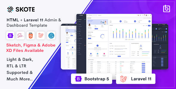 Skote – HTML & Laravel 11 Admin Dashboard Template + Sketch