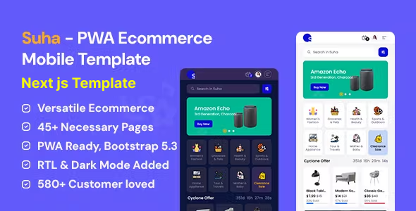 Suha – PWA Ecommerce Mobile React Next js Template