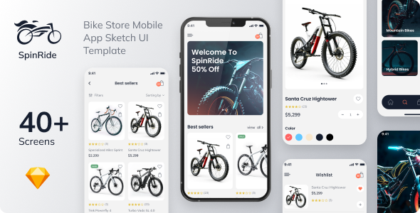 SpinRide – Bike Store Mobile App Sketch UI Template