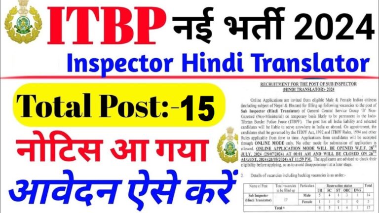 ITBP Inspector Hindi Translator Recruitment 2025 Apply For 15 Post [Career]